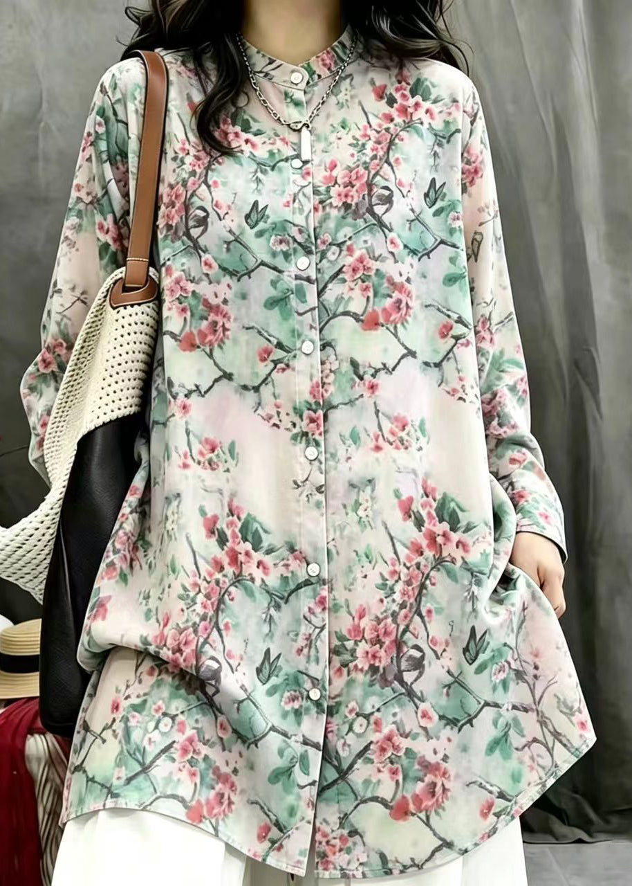 Boho Multicolor Print Long Blouses Top Fall