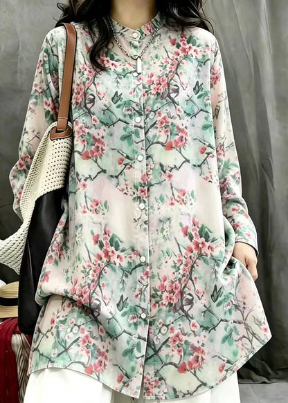 Boho Multicolor Print Long Blouses Top Fall