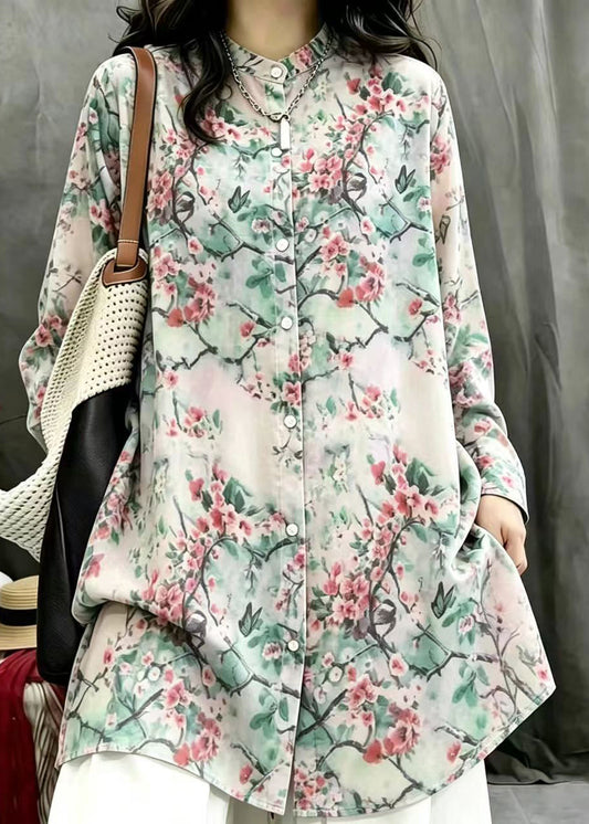 Boho Multicolor Print Long Blouses Top Fall