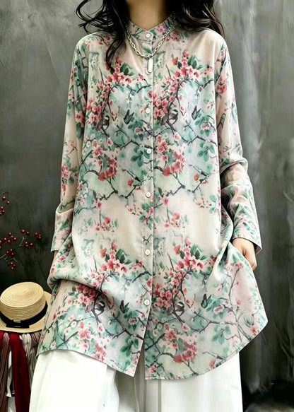 Boho Multicolor Print Long Blouses Top Fall