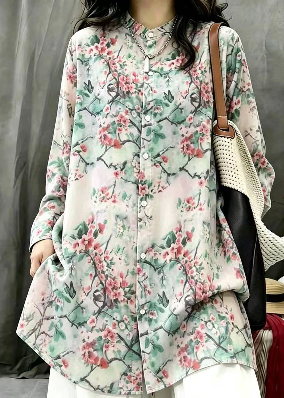Boho Multicolor Print Long Blouses Top Fall