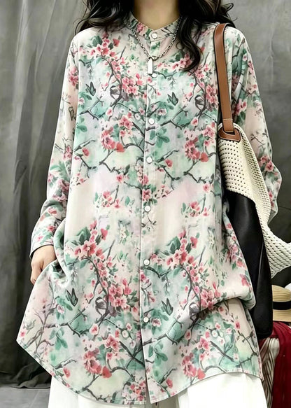 Boho Multicolor Print Long Blouses Top Fall