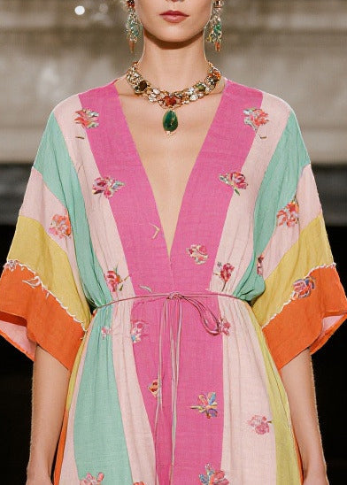 Boho Multicolored Striped Butterfly Cotton Dresses Summer