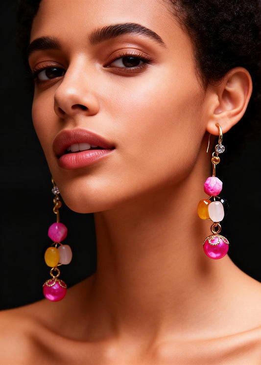 Boho Multicolour Crystal Fine Pearl Drop Earrings