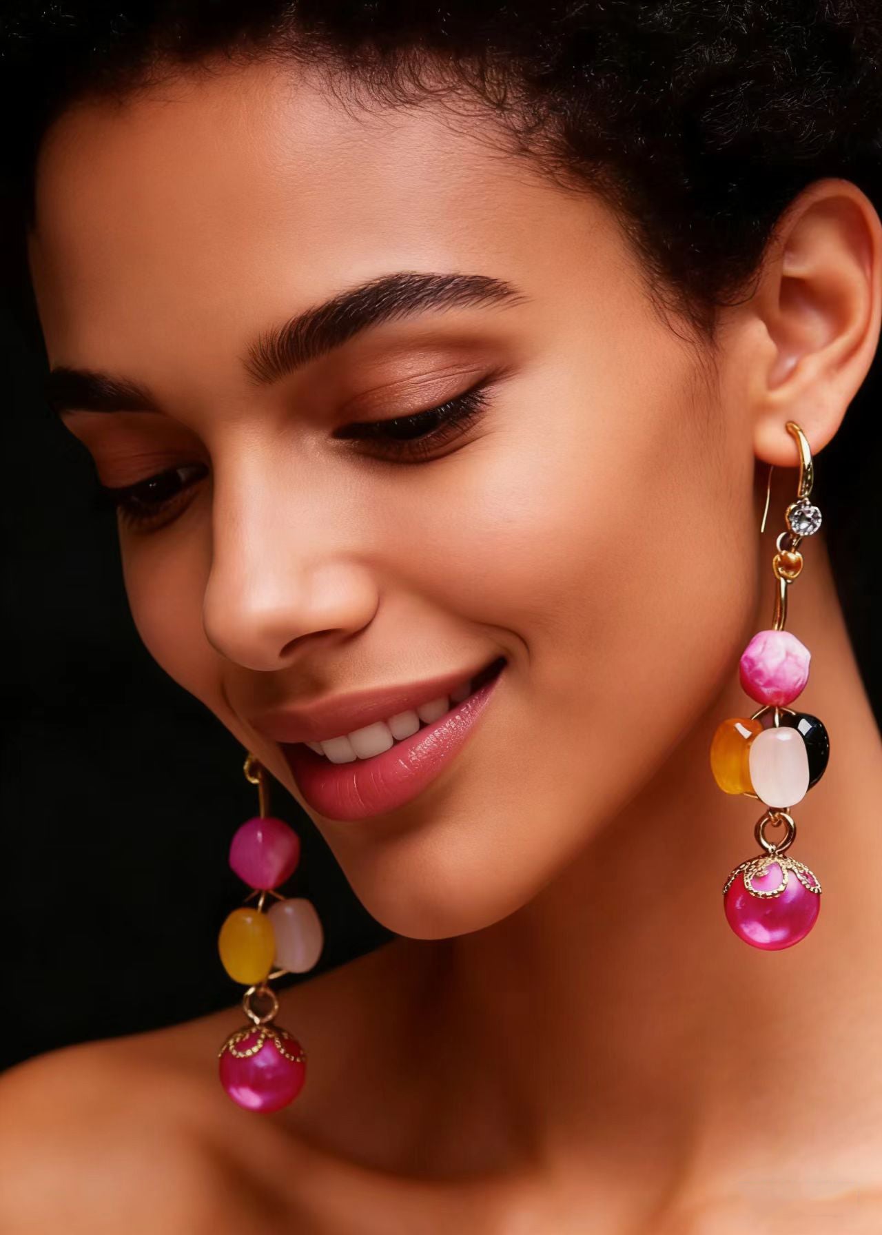 Boho Multicolour Crystal Fine Pearl Drop Earrings