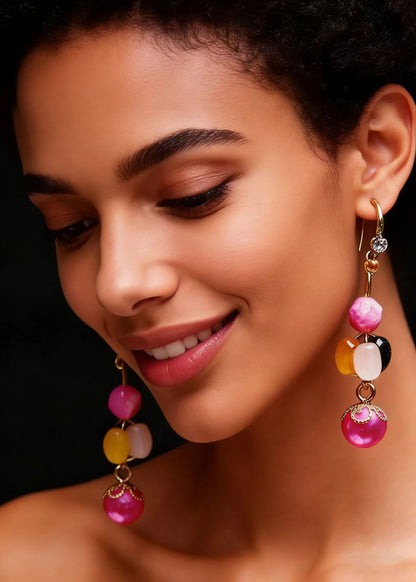 Boho Multicolour Crystal Fine Pearl Drop Earrings
