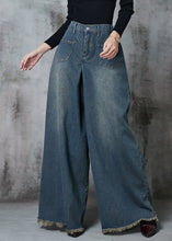 Load image into Gallery viewer, Boho Navy Elastic Waist Pockets Denim Wide Leg Pants Spring