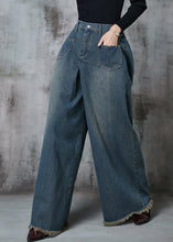 Load image into Gallery viewer, Boho Navy Elastic Waist Pockets Denim Wide Leg Pants Spring