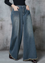 Load image into Gallery viewer, Boho Navy Elastic Waist Pockets Denim Wide Leg Pants Spring