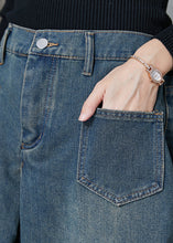 Load image into Gallery viewer, Boho Navy Elastic Waist Pockets Denim Wide Leg Pants Spring