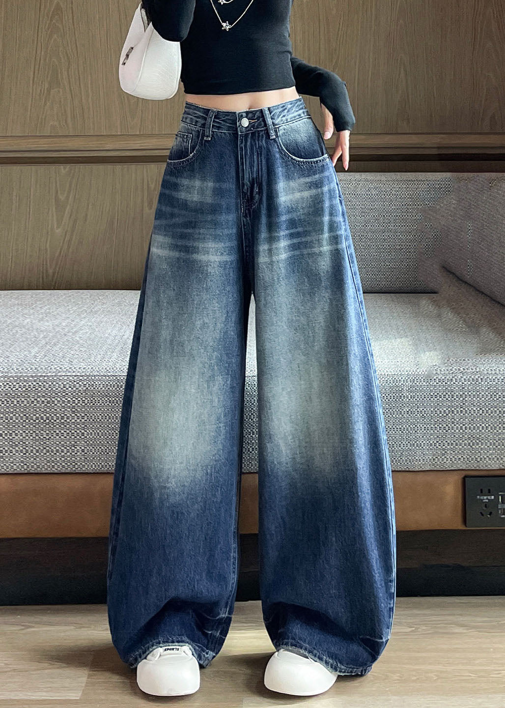 Boho Navy Oversized Denim Harem Pants Fall