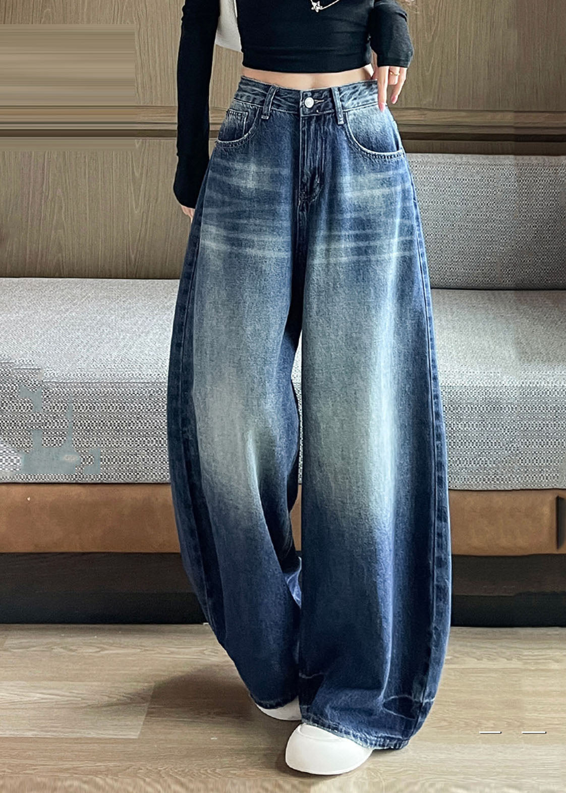 Boho Navy Oversized Denim Harem Pants Fall