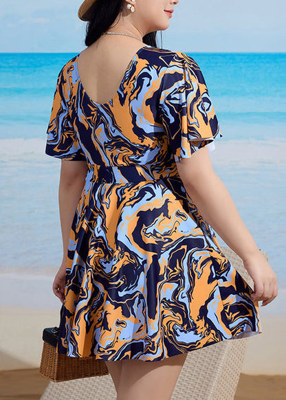 Boho Navy V Neck Print Swimwear Dress And Panties Sets