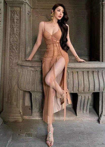 Boho Nude Bustier Top Side Open Sundress Summer
