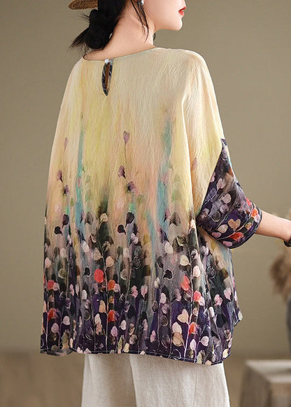Boho O Neck Print Plus Size Cotton Top Summer