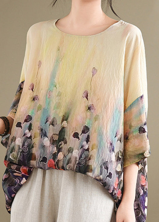 Boho O Neck Print Plus Size Cotton Top Summer