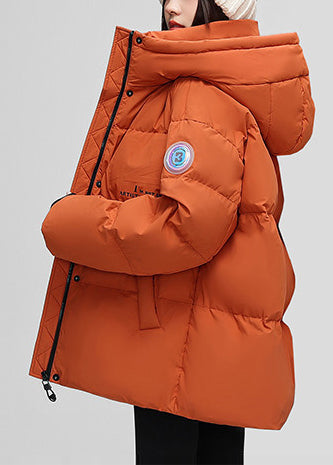 Boho Orange Hooded Letter Duck Down Down Coat Winter