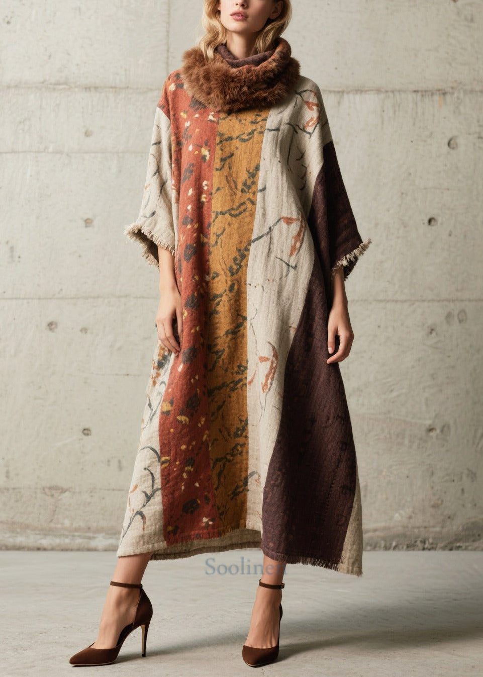 Boho Oversized Print Cotton Long Dress Batwing Sleeve
