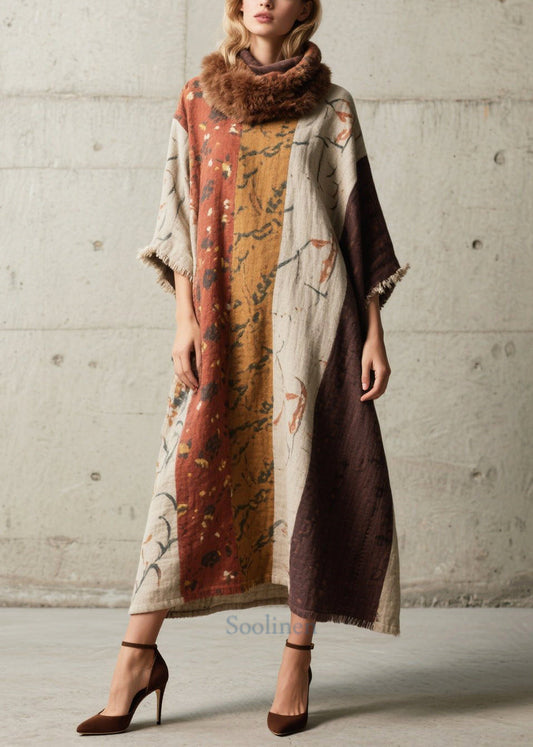 Boho Oversized Print Cotton Long Dress Batwing Sleeve