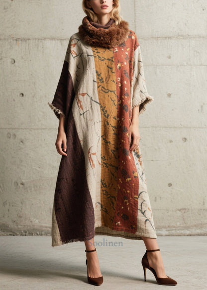 Boho Oversized Print Cotton Long Dress Batwing Sleeve