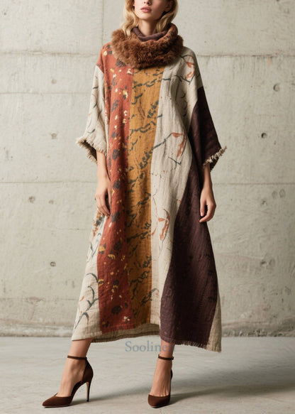 Boho Oversized Print Cotton Long Dress Batwing Sleeve