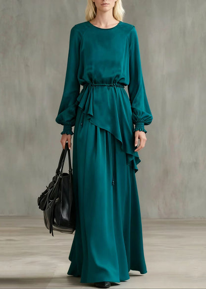 Boho Peacock Blue Asymmetrical Cinched Cotton Two Pieces Set Summer