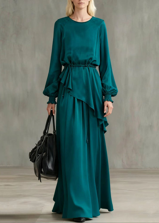 Boho Peacock Blue Asymmetrical Cinched Cotton Two Pieces Set Summer