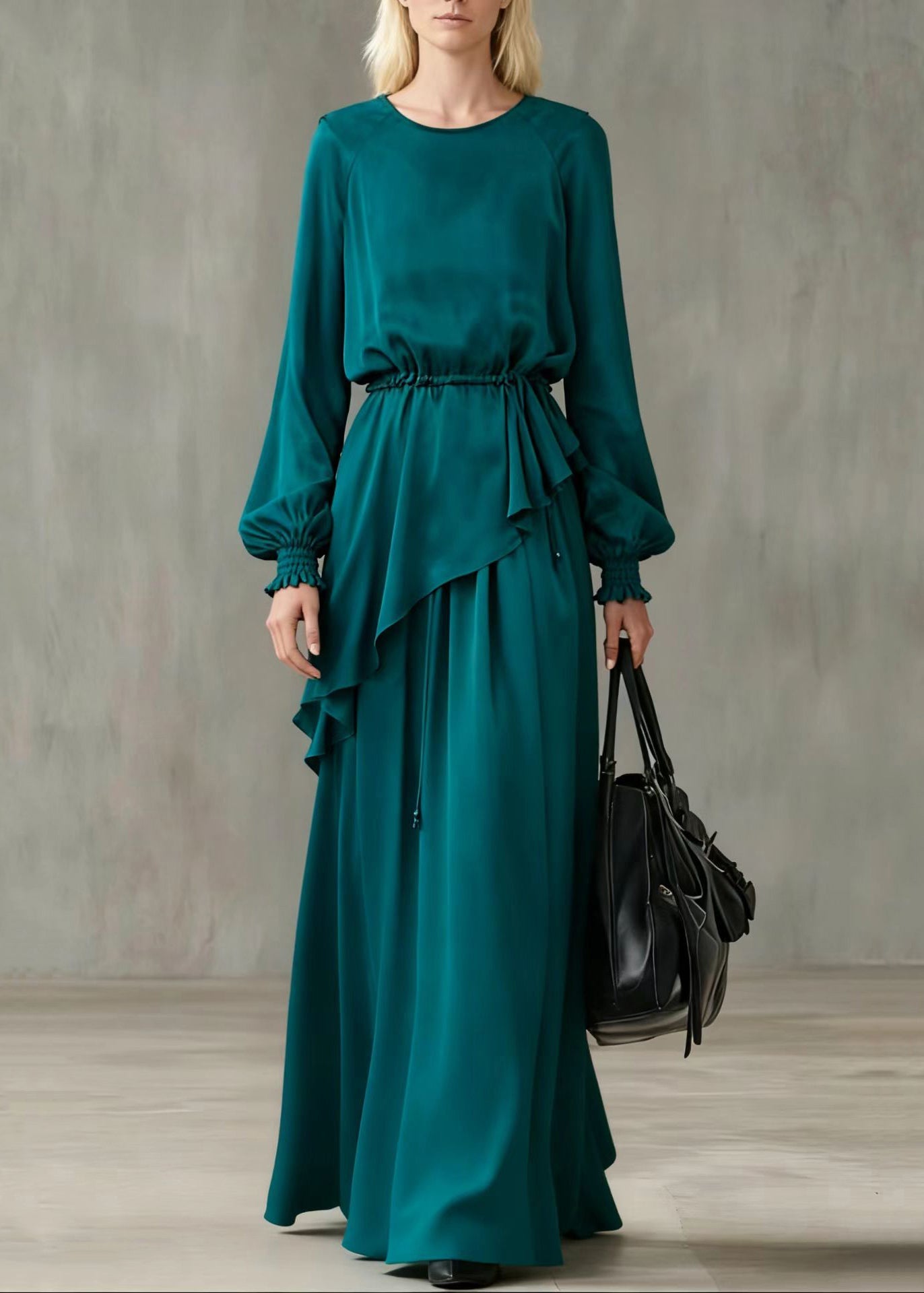 Boho Peacock Blue Asymmetrical Cinched Cotton Two Pieces Set Summer