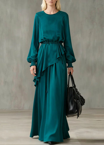 Boho Peacock Blue Asymmetrical Cinched Cotton Two Pieces Set Summer