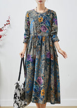 Load image into Gallery viewer, Boho Peacock Blue Cinched Print Cotton Dress Spring