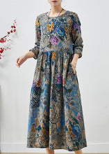 Load image into Gallery viewer, Boho Peacock Blue Cinched Print Cotton Dress Spring
