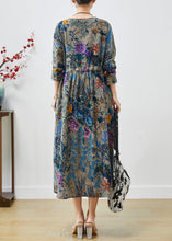 Load image into Gallery viewer, Boho Peacock Blue Cinched Print Cotton Dress Spring