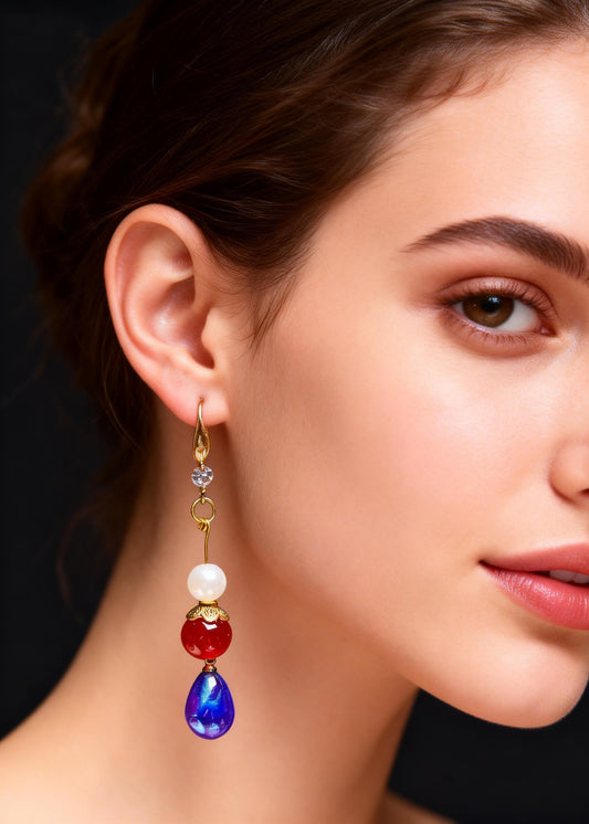 Boho Peacock Blue Droplet Shape Acrylic Drop Earrings