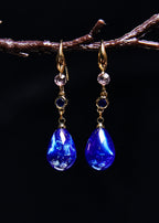 Boho Peacock Blue Water Droplet Gem Stone Drop Earrings