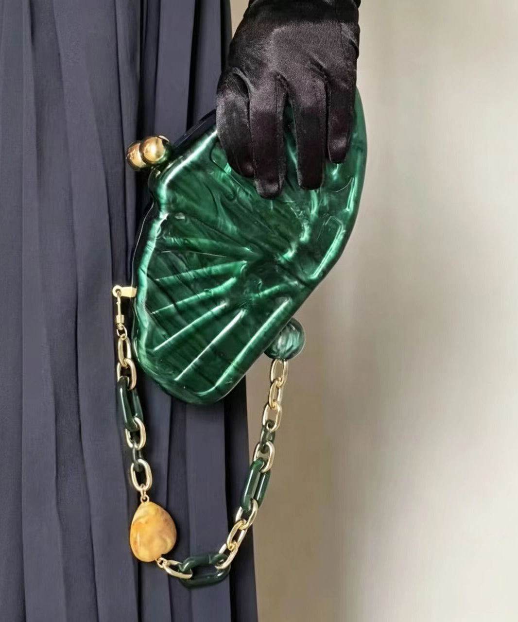 Boho Peacock Green Acrylic Lotus Leaf Shape Clutch