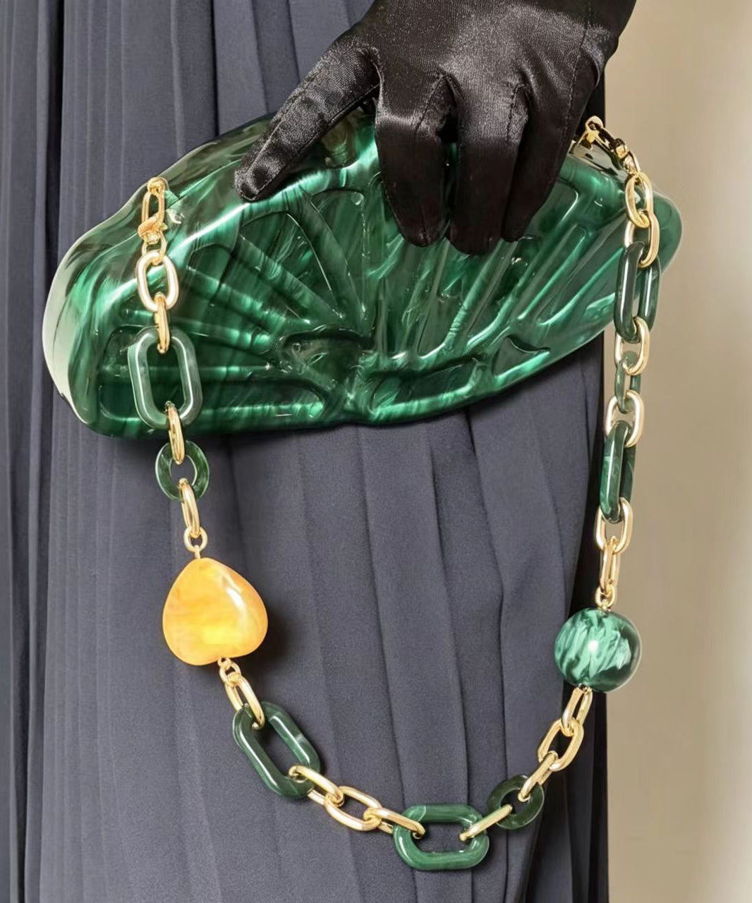 Boho Peacock Green Acrylic Lotus Leaf Shape Clutch