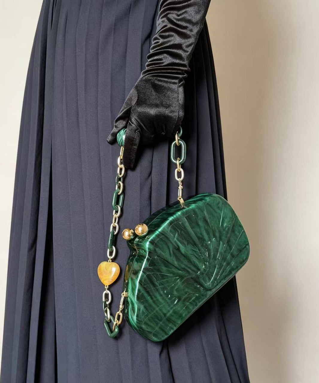 Boho Peacock Green Acrylic Lotus Leaf Shape Clutch