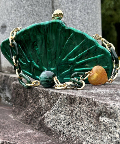 Boho Peacock Green Acrylic Lotus Leaf Shape Clutch