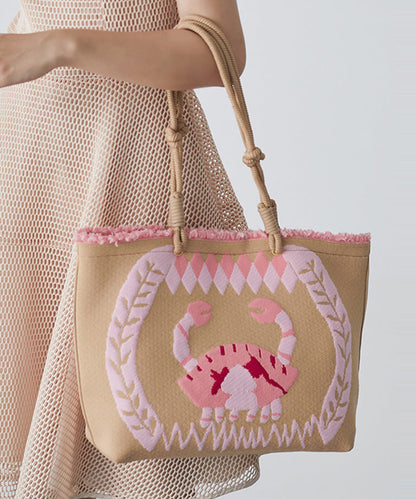 Boho Pink Jacquard Patchwork Ruffled Cotton Shoulder Handbag