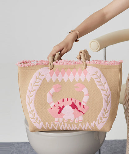 Boho Pink Jacquard Patchwork Ruffled Cotton Shoulder Handbag