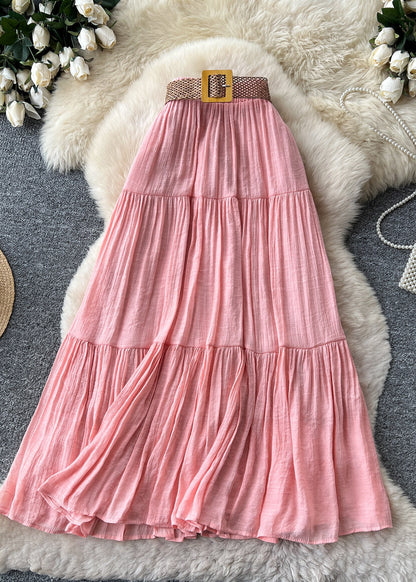 Boho Pink Patchwork Wrinkled Cotton Skirt Summer