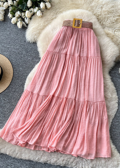 Boho Pink Patchwork Wrinkled Cotton Skirt Summer