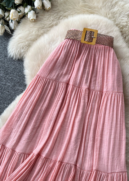 Boho Pink Patchwork Wrinkled Cotton Skirt Summer