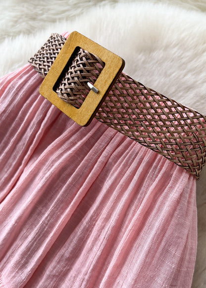 Boho Pink Patchwork Wrinkled Cotton Skirt Summer