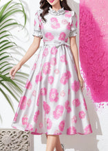 Load image into Gallery viewer, Boho Pink Ruffled Tie Waist Silk Long Dresses Summer