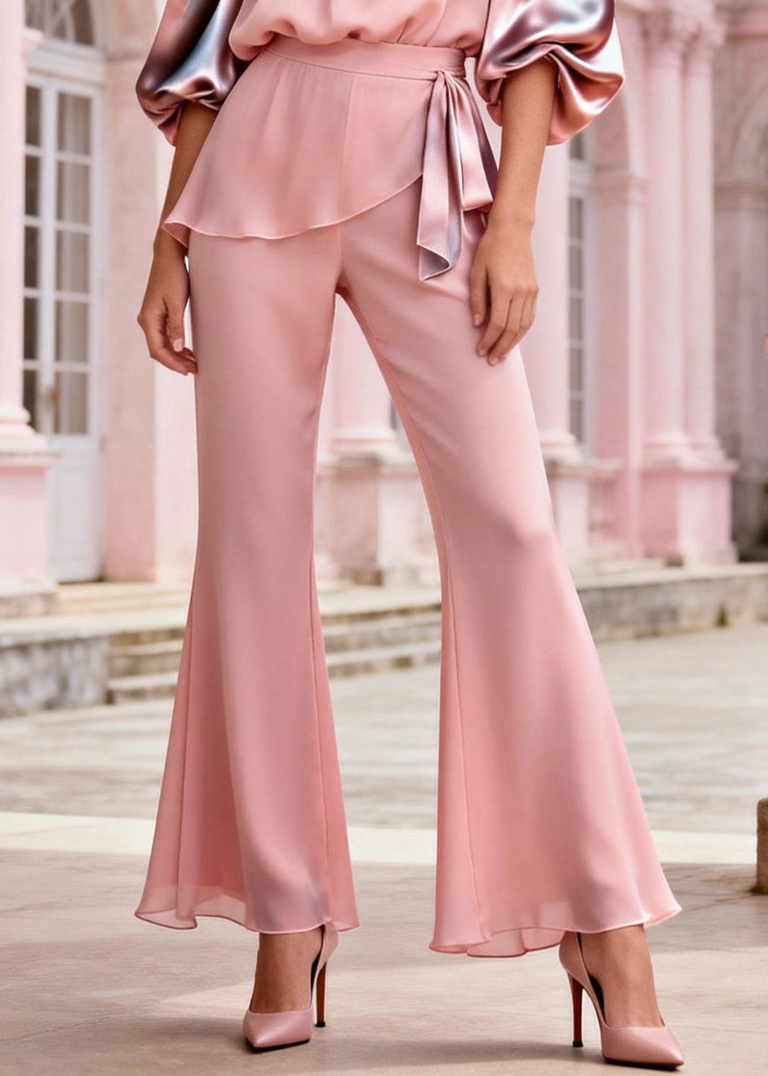 Boho Pink Slash Neck Patchwork Silk Two Piece Suit Set Summer