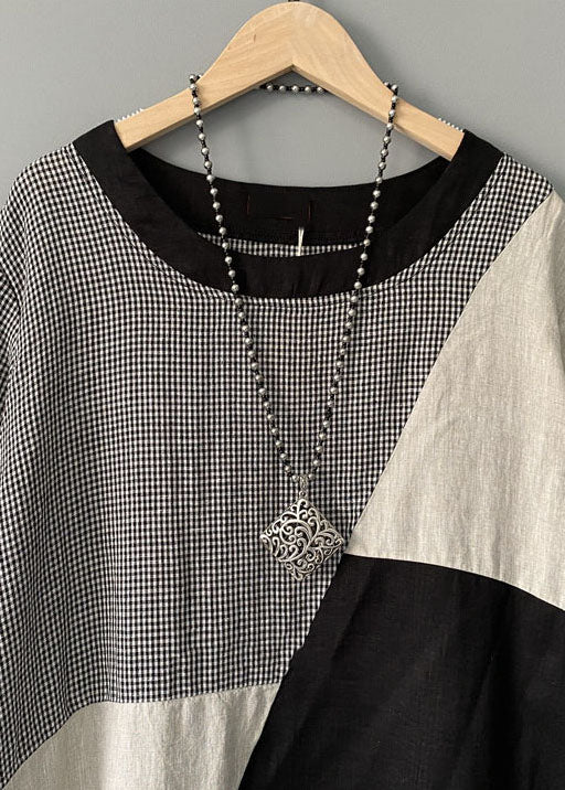 Boho Plaid Print O Neck Patchwork Cotton Mid Dress Summer