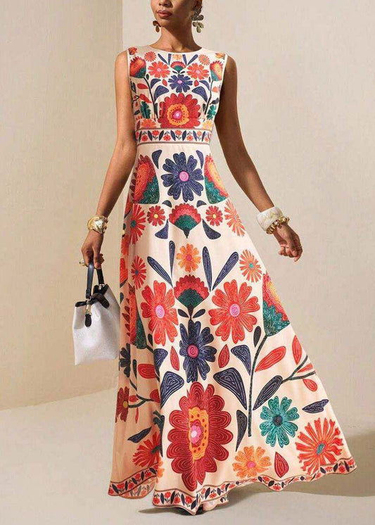 Boho Print Ankle Dress O-Neck Sleeveless