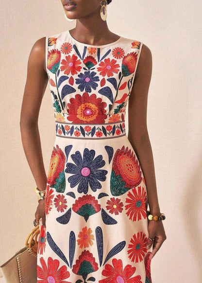 Boho Print Ankle Dress O-Neck Sleeveless