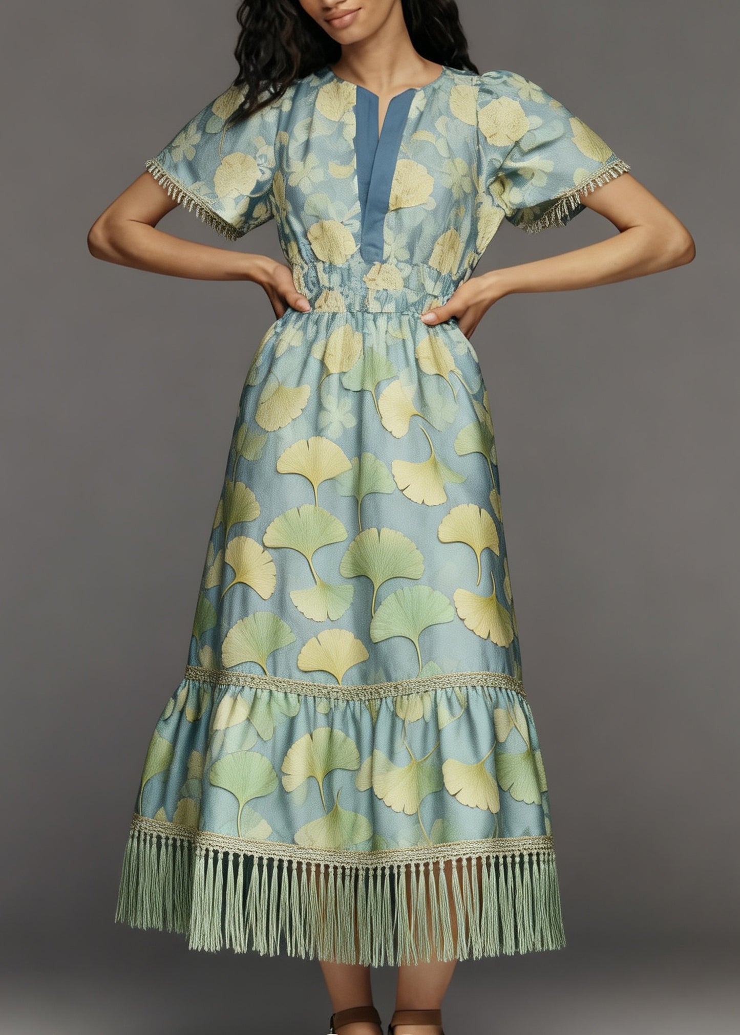 Boho Print Tasseled Patchwork Cotton Long Dress Summer